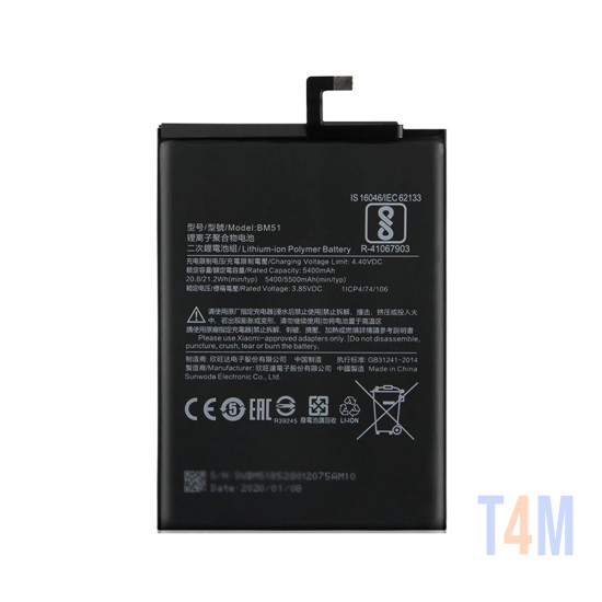 Bateria Xiaomi MI Max 3 BM51 5400mAh